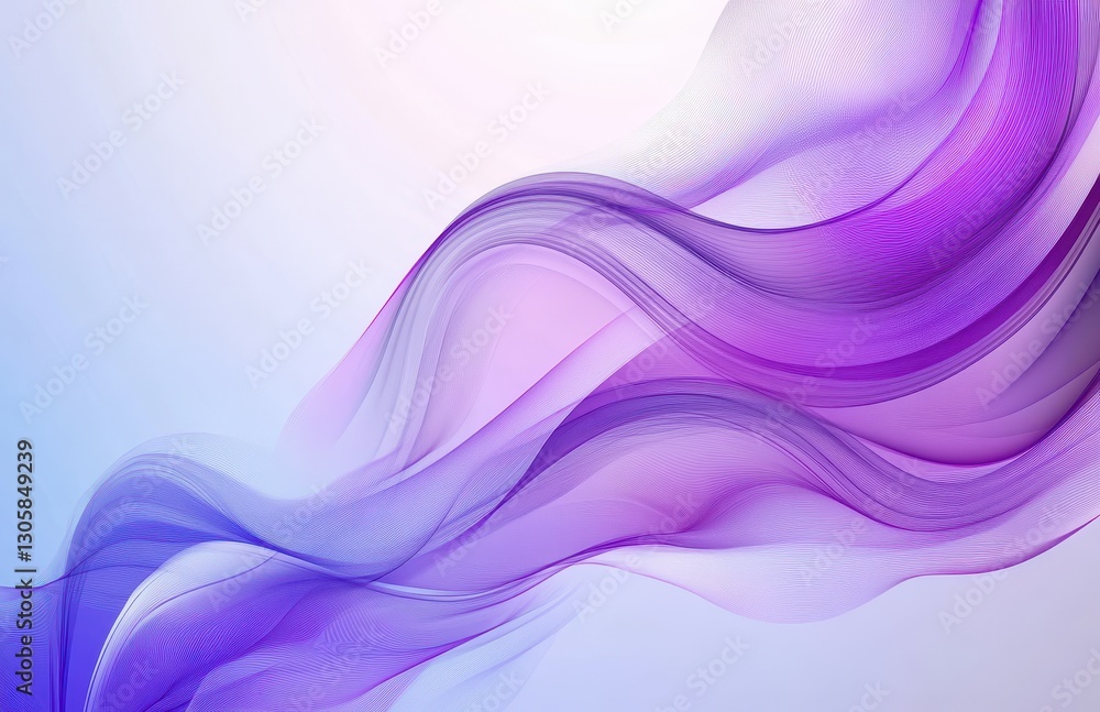 Poster soft purple waves flowing elegantly across a light background in a dynamic abstract design with smoo