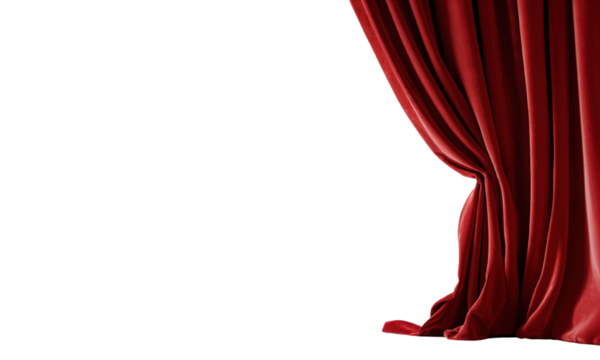 A stunning view of a rich red velvet curtain poised elegantly against a deep black background, inviting anticipation of the spectacle to come within the concealed stage behind.