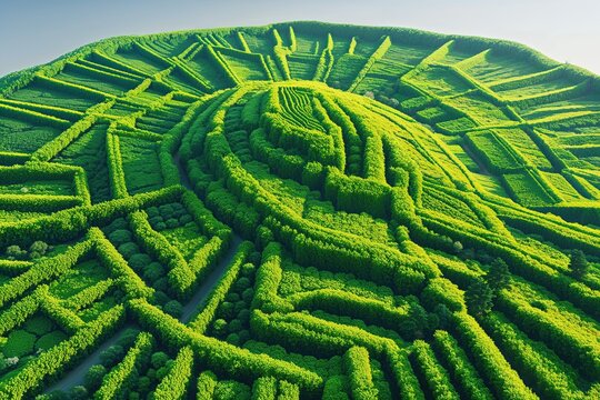 Vibrant Green Landscape with Radial Grid Design