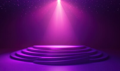 Fototapeta premium Stage with purple lighting and spotlight, creating an elegant atmosphere for performance, event, or artistic presentation in a visually stunning setting