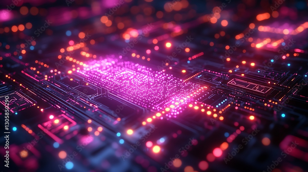 Aufkleber ai-generated futuristic economy with glowing neural networks in a vibrant visual style.