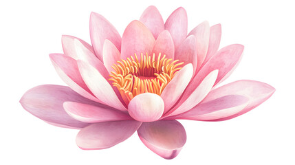 Obraz premium A beautiful pink flower with a yellow center. The flower is the main focus of the image. The flower is surrounded by a white background, which makes the flower stand out even more