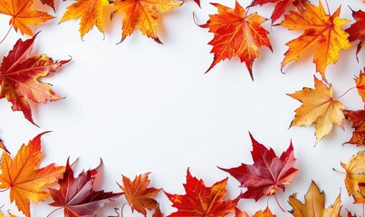Colorful autumn leaves on a white background