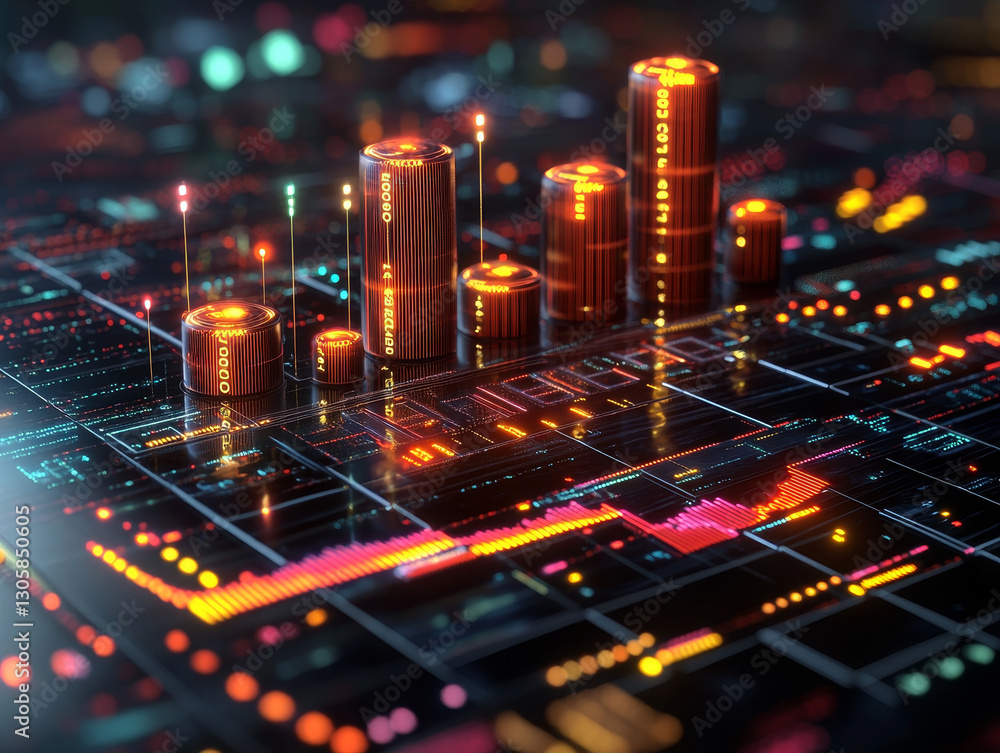 Aufkleber visualize financial data with modern stacked bar chart and glowing insights