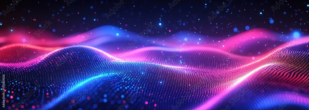 Poster surreal abstract wave design with colorful lights and glowing particles in a dreamlike background fo