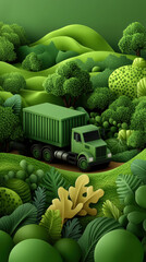 Heavy-duty truck parked amongst tall trees in a serene forest setting highlighting nature and adventure