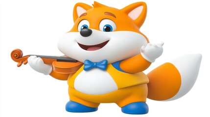 Cheerful Cartoon Fox Playing Violin with Vibrant Colors and Smile