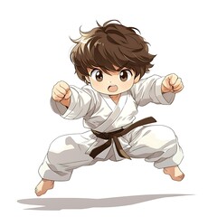 Determined Young Karate Kid in Action.