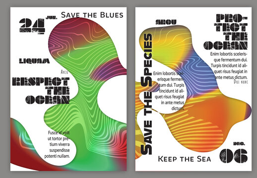 Flyer A4 Ocean Wavy Abstract Shape Whte Background