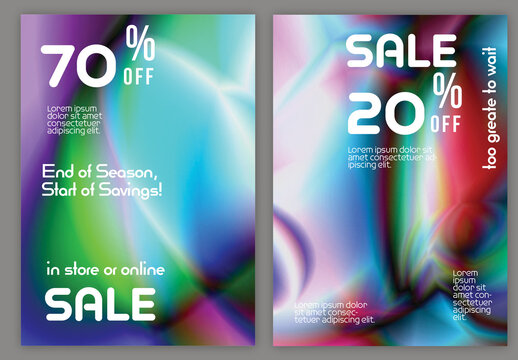 Flyer A4 Sale with Bright Holographic Gradient Glow Background