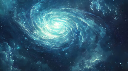 Swirling vortex, blue and teal tones, cosmic and mysterious feel. Cosmic - Galaxy. Illustration