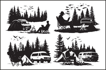 Naklejka premium Camping Icon Set Vector Adventure Pack