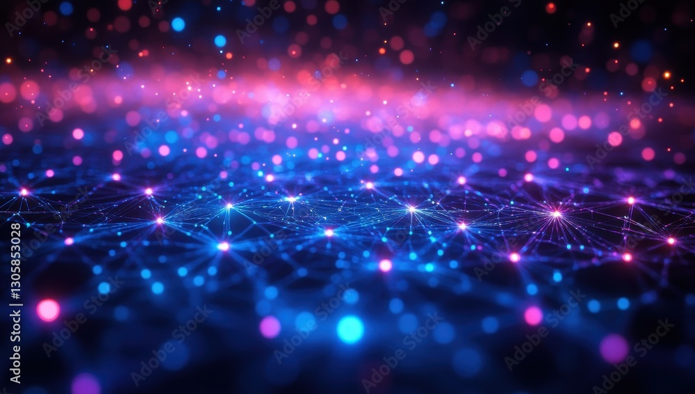 Poster vibrant abstract background of colorful glowing dots and connecting lines in a digital space, perfec