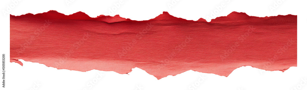 Poster torn red paper strip with textured edges on transparent background. creative design concept