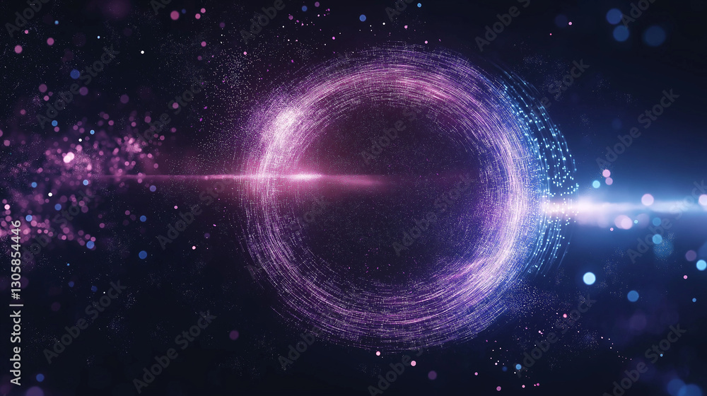 Poster cosmic swirl: a mesmerizing digital rendering of a cosmic swirl of particles, radiating energy and l