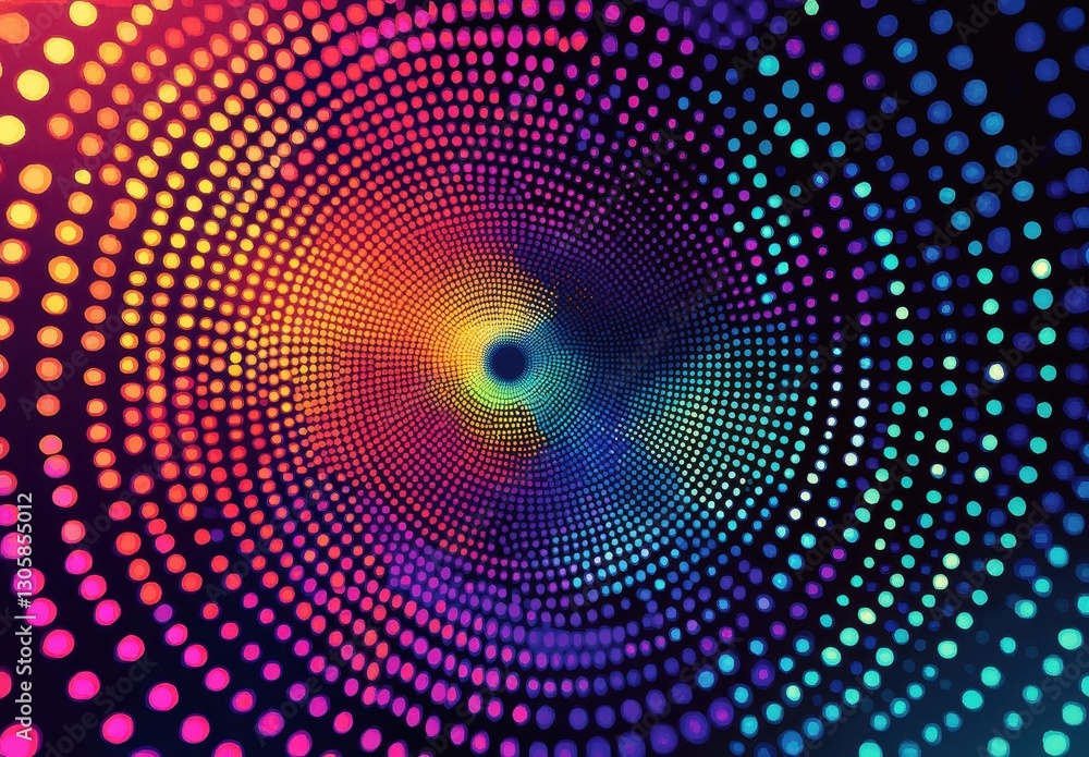 Poster vibrant abstract background with colorful dots creating a dynamic spiral pattern in a modern art sty