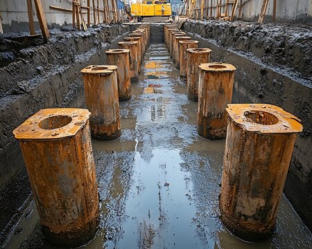 Construction site foundation piles