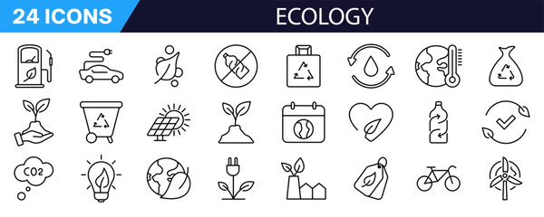 Ecology icon set. Linear style. Environment icon.