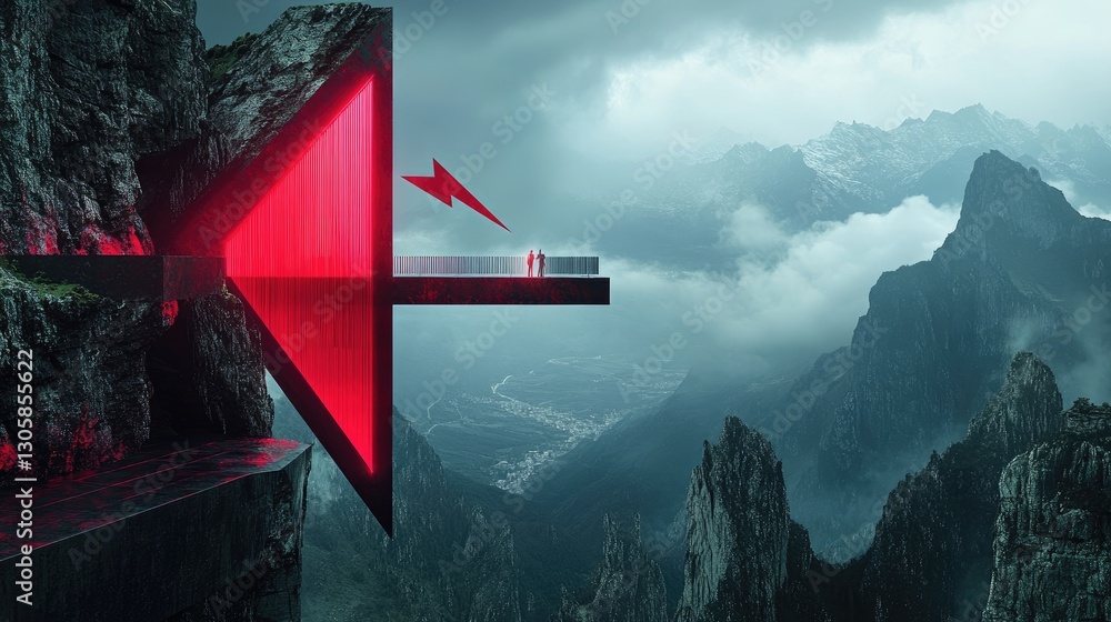 Poster investment potential symbolized by a futuristic histogram and a sharp red arrow pointing up.