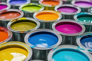 Fototapeta premium Colorful paint cans arranged artistically.