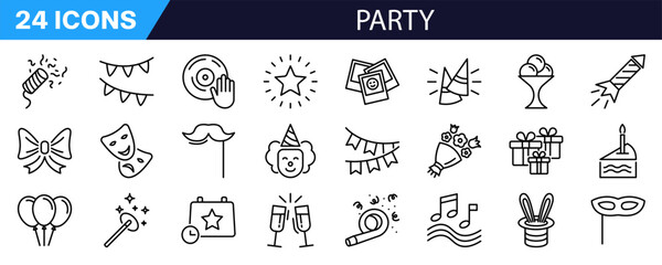 Party icon set. Linear style. Event icon.