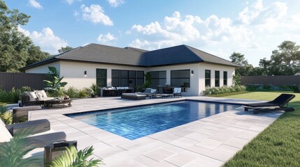 Fototapeta premium Net-zero energy home with solar panels, battery storage, and energy-efficient design promoting a green future.