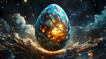 Cosmic egg hatching in the darkness, cosmic egg, cosmic rays. Cosmic - Galaxy. Illustration
