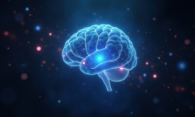 Fototapeta premium Glowing Human Brain, Neural Network, AI - AI