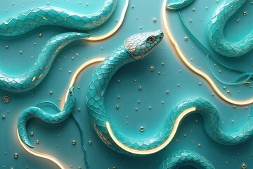 Captivating Aqua Background with Serpentine Light Accents and Engaging Design Features