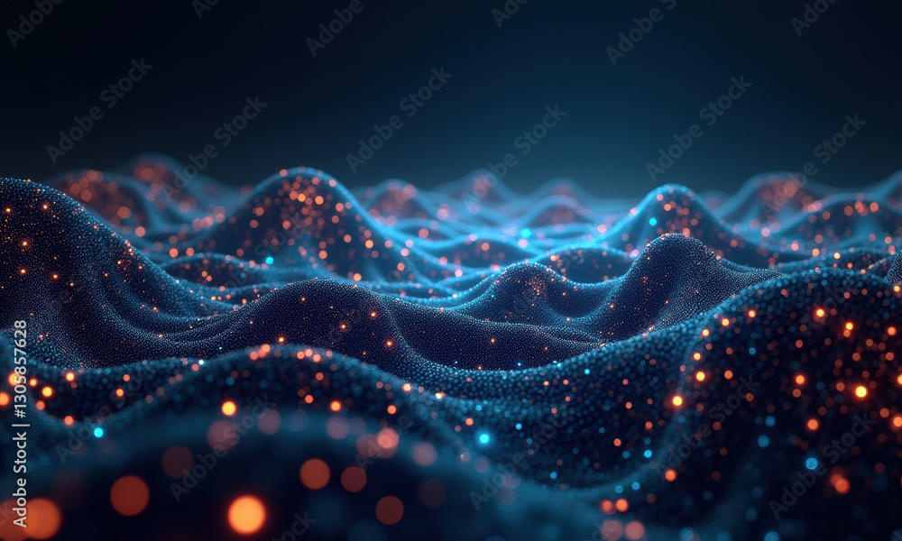 Poster glowing particle wave abstract background - abstract