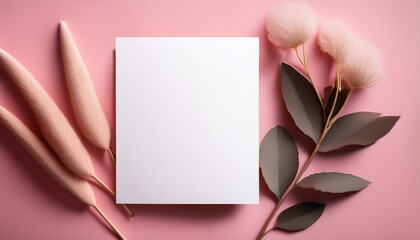 minimalist white blank postcard mockup on soft pink background template for customization for adding your image text or creative design for invitation notes or greeting card concepts