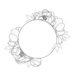 Hand drawn peony wreath