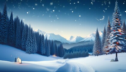 winter landscape banner template merry christmas and happy new year greeting card vector editable illustration