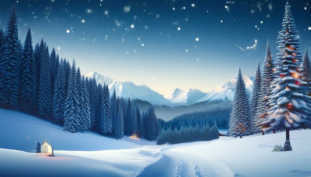 winter landscape banner template merry christmas and happy new year greeting card vector editable illustration