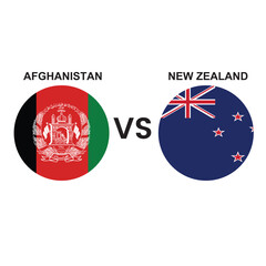 ICC World Cup Afghanistan vs New Zealand or New Zealand vs Afghanistan cricket match concept, flags in circle. Editable vector file, Best Match between two countries for social media and others.