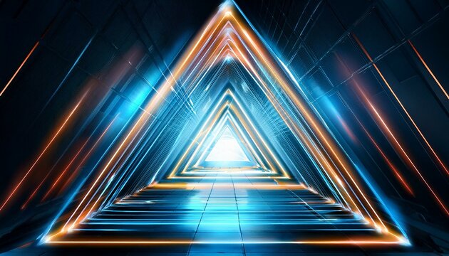 triangle tunnel neon light technology abstract background