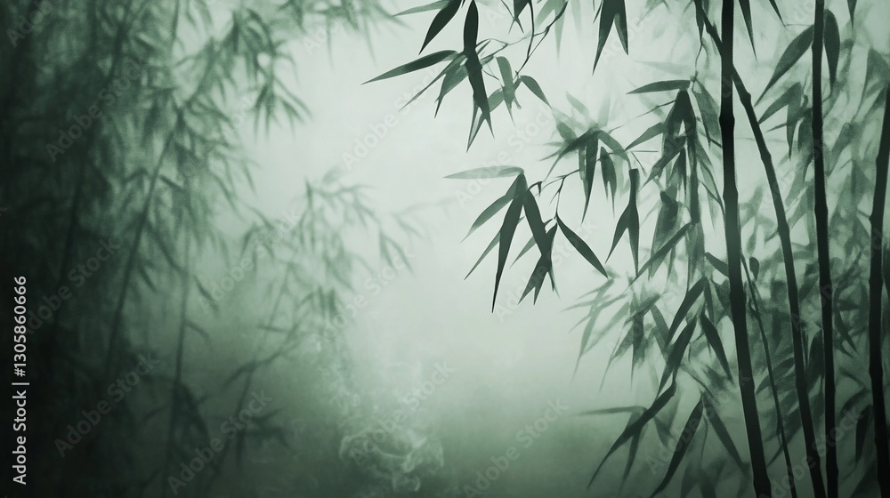 Aufkleber a serene and misty view of a bamboo forest with soft lighting and a calming effect