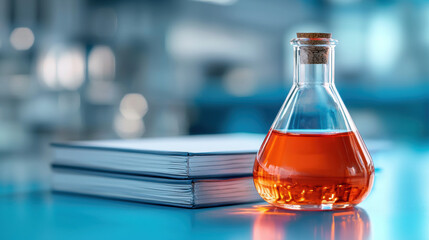Clear glass bottle filled with liquid sitting on a wooden table surrounded by natural light