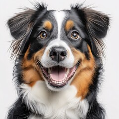 Joyful Australian Shepherd: Happy, Adorable Purebred Dog Portrait with Multicolored Fur and Wagging Tail