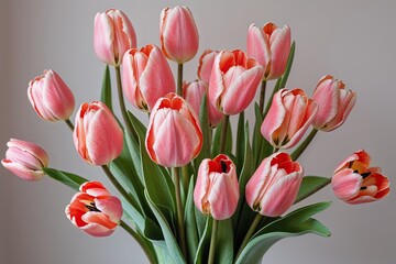 Obraz premium Coral Pink Tulip Flower Arrangement for Spring and Summer Home Decor