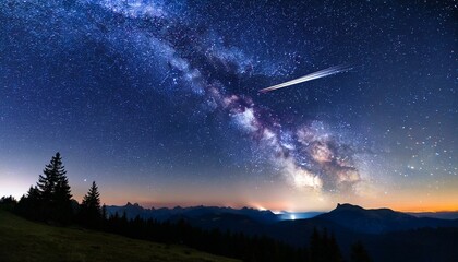 stary night with milky way and shooting star