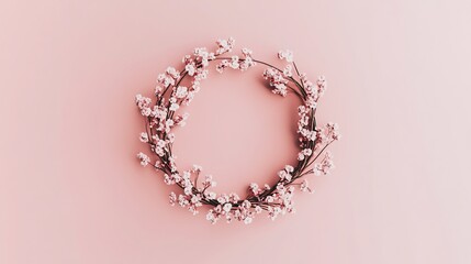 Obraz premium Pink floral wreath frame, pastel background, spring design, mockup