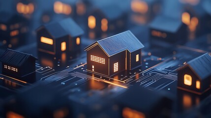 A visual representation of blockchain technology applied to real estate transactions.