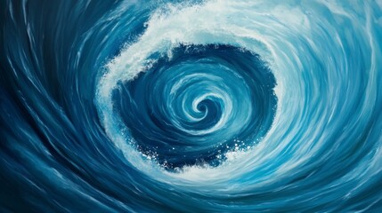 Swirling Ocean Wave Illustration in Vibrant Blue Tones and Depth