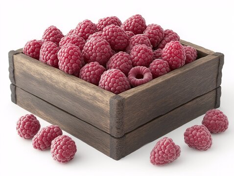 Fresh Organic Raspberries in Wooden Crate: Nutritious Red Fruits for Delicious Summertime Snacks and Recipes