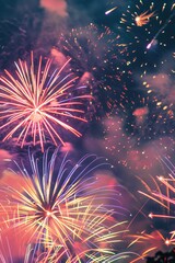Fototapeta premium Vibrant fireworks bursting in a colorful night sky