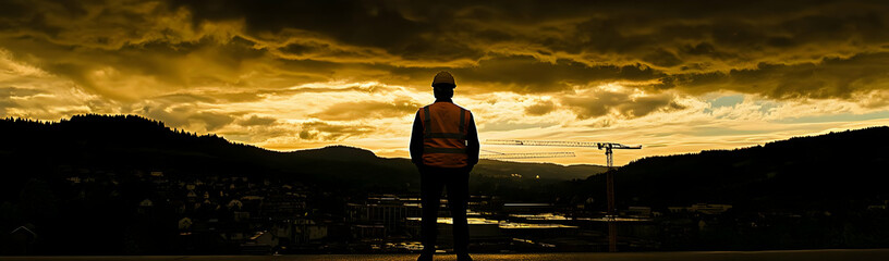Fototapeta premium Worker sunset construction hills