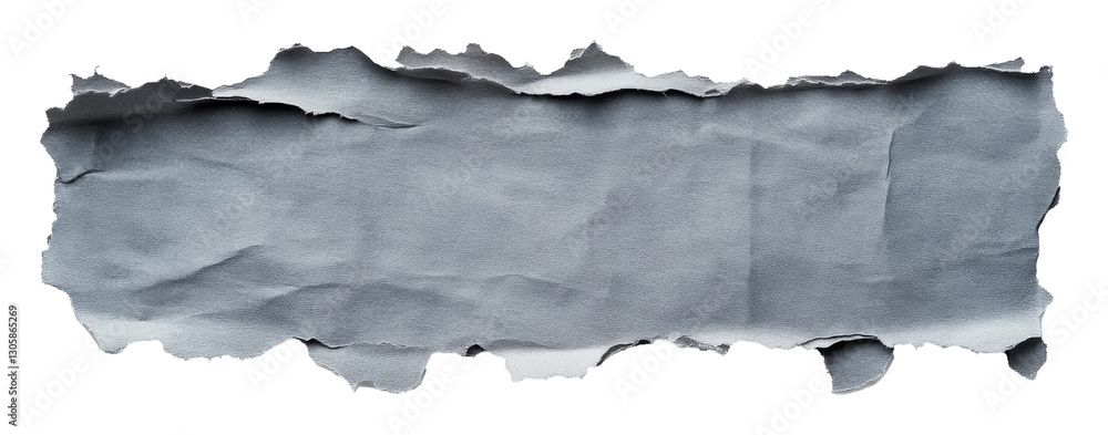 Poster torn gray paper with rough edges on transparent background, creative design concept