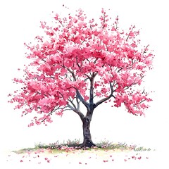 Fototapeta premium Pink Blossom Tree Watercolor Painting.