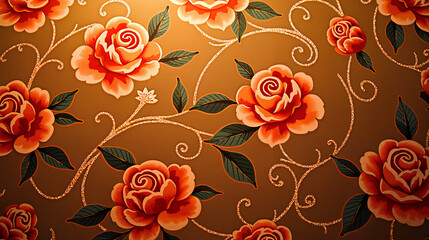 Damask Rose Vintage Textile Design
